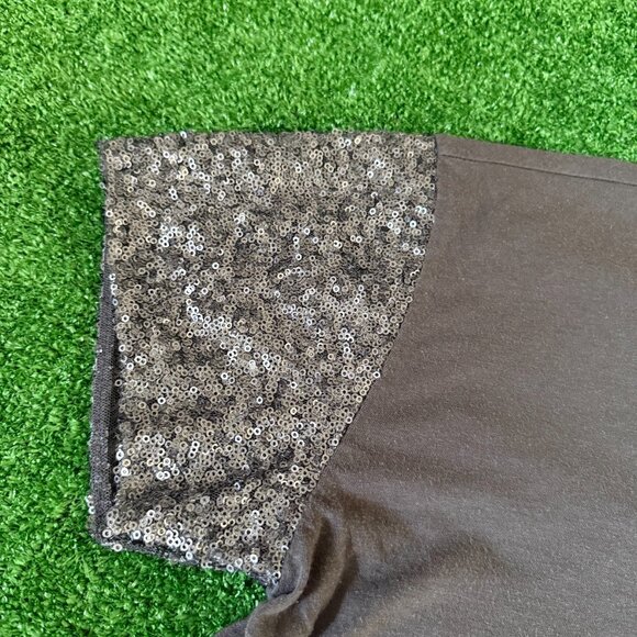 American Eagle Women's Top Grey Sequin Short Sleeve Round Neck T-Shirt Size M - Picture 5 of 13